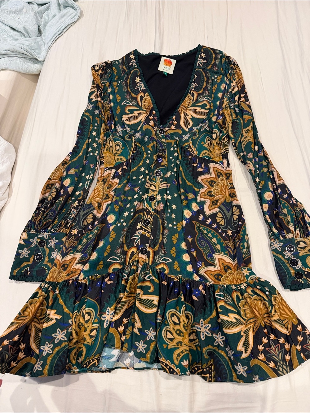 Farm rio medium Boho Floral Green Tiered Button-Front Dress